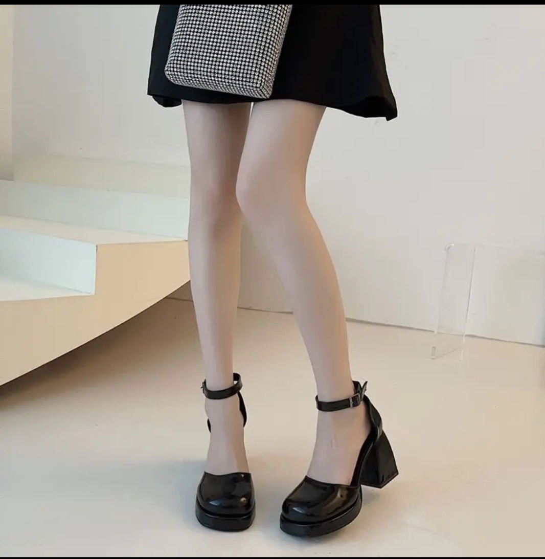Giày cao gót nữ BarBie đế vuông 9p bản Cut OUT da bóng cực đẹp