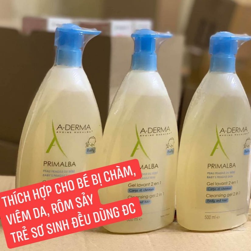 Mẫu Mới - Sữa Tắm Trị Rôm Sảy Viêm Da Cơ Địa Chàm Rôm Sẩy Cho Trẻ Từ Sơ Sinh Aderma Primalba Baby Pháp 500Ml
