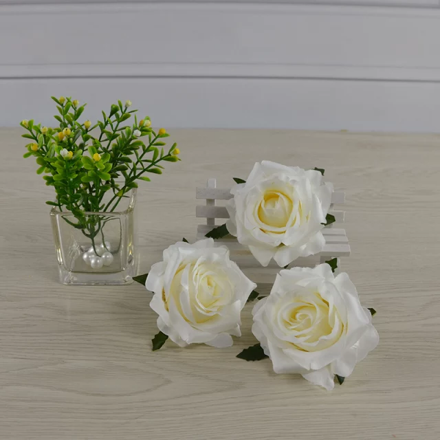 (9cm-hoa giả) Đầu bông hồng ruby trang trí,đầu bông hoa hồng lụa trang trí