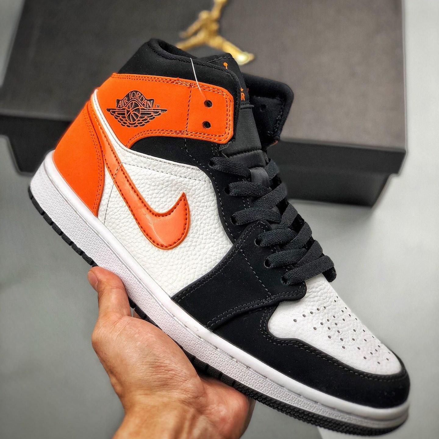 Giày Air J0rdan 1 Mid Shattered Backboard Trắng Đen Cam ( Full box)