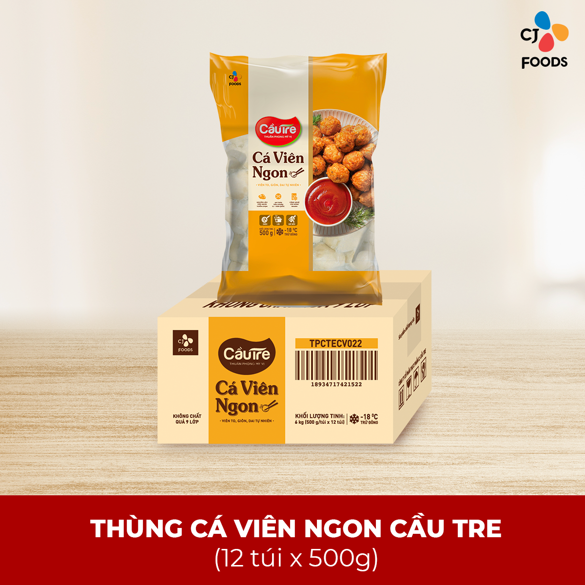 [Hỏa tốc] Thùng 12 gói Cá viên ngon Cầu Tre (500g x 12 gói)