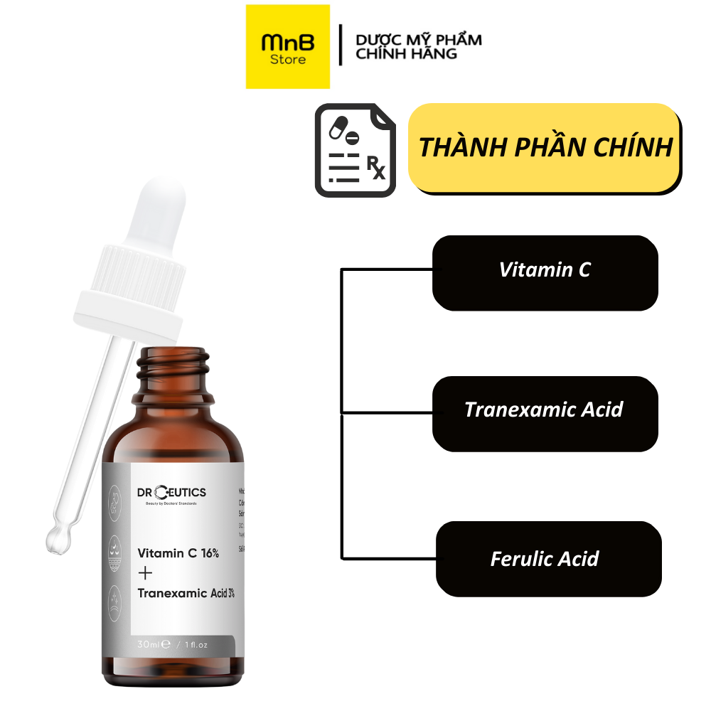 Serum DrCeutics Vitamin C 16% + Tranexamic Acid 3% sáng da, mờ thâm sạm 30ml