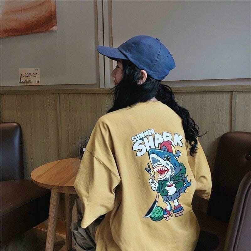 Áo thun nữ form rộng tay lỡ Unisex LOGO CÁ MẬP 45 - 70kg áo thun nam form rộng tay lỡ, áo phông nữ form rộng