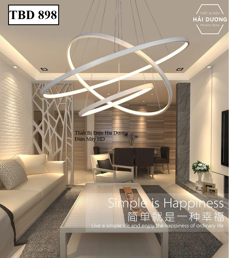 Đèn Thả Trần Không Gian Led TBD898 - 800 Hình Tròn 3 Vòng 40x60x80cm Viền trắng Viền Vàng - 3 Chế Độ Ánh Sáng - Điều Khiển Từ Xa - Bảo hành 1 năm - Có Video