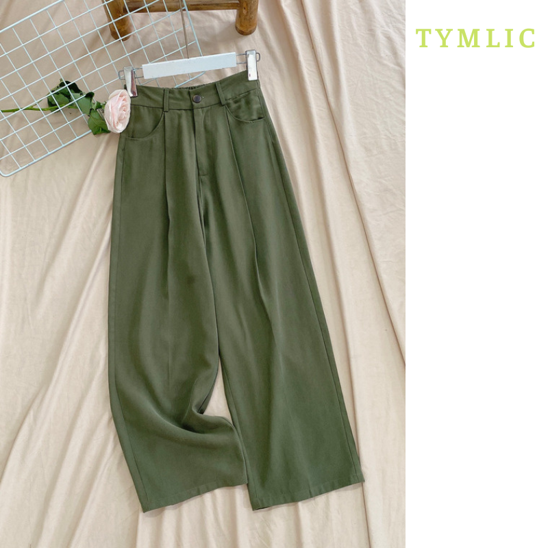 Quần Cullotes Tencel 1/2 Cạp Chun Màu Rêu TYMLIC