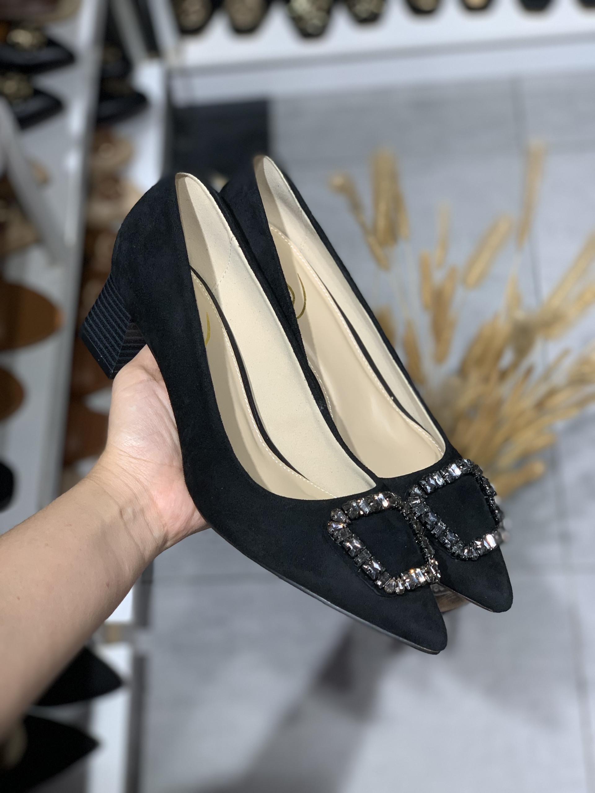 Giày Công sở Sam da lộn khóa đính đá