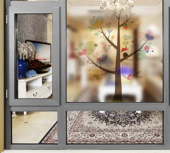 Decal dán kính cao cấp - cây lá tình yêu sắc màu -dk7146
