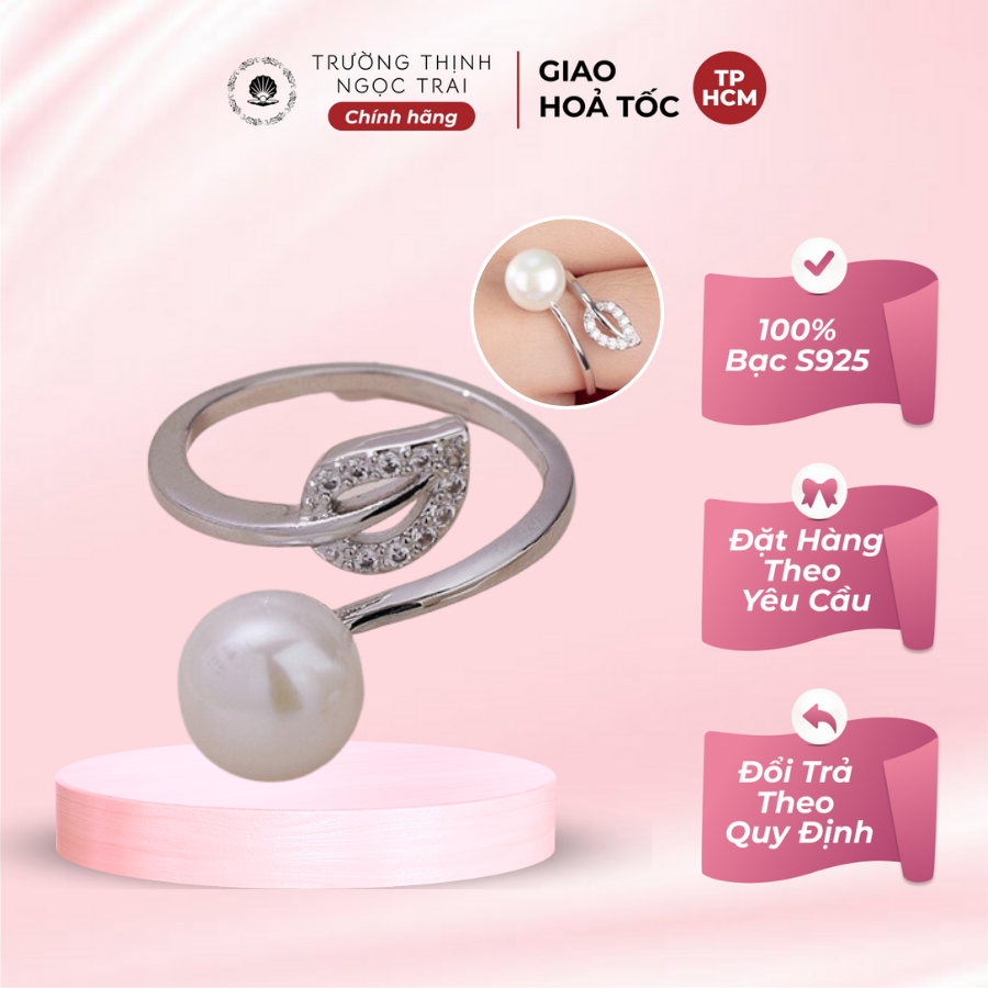 Nhẫn bạc 925 đính hạt ngọc trai 9ly nhẫn ngọc trai sang trọng - trường thịnh ngọc trai