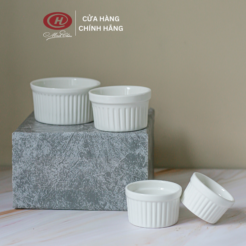 Khay Nướng Bánh Ramekin Sứ Trắng Trơn