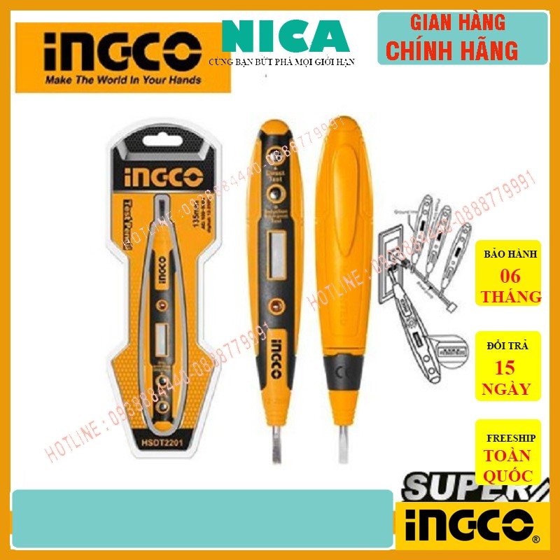 Bút thử điện kỹ thuật số đa năng thông minh INGCO HSDT2201 Đầu dò điện áp cảm ứng không tiếp xúc dòng điện - chính hãng