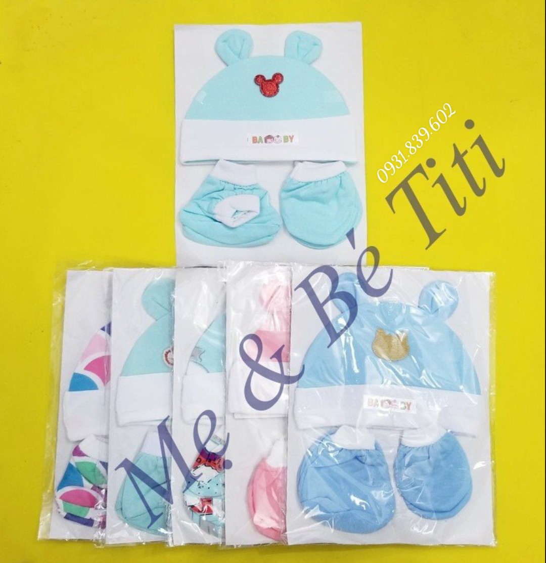 Combo nón bao tay chân cho bé sơ sinh gồm 1 nón + 1 đôi bao tay + 1 đôi bao chân