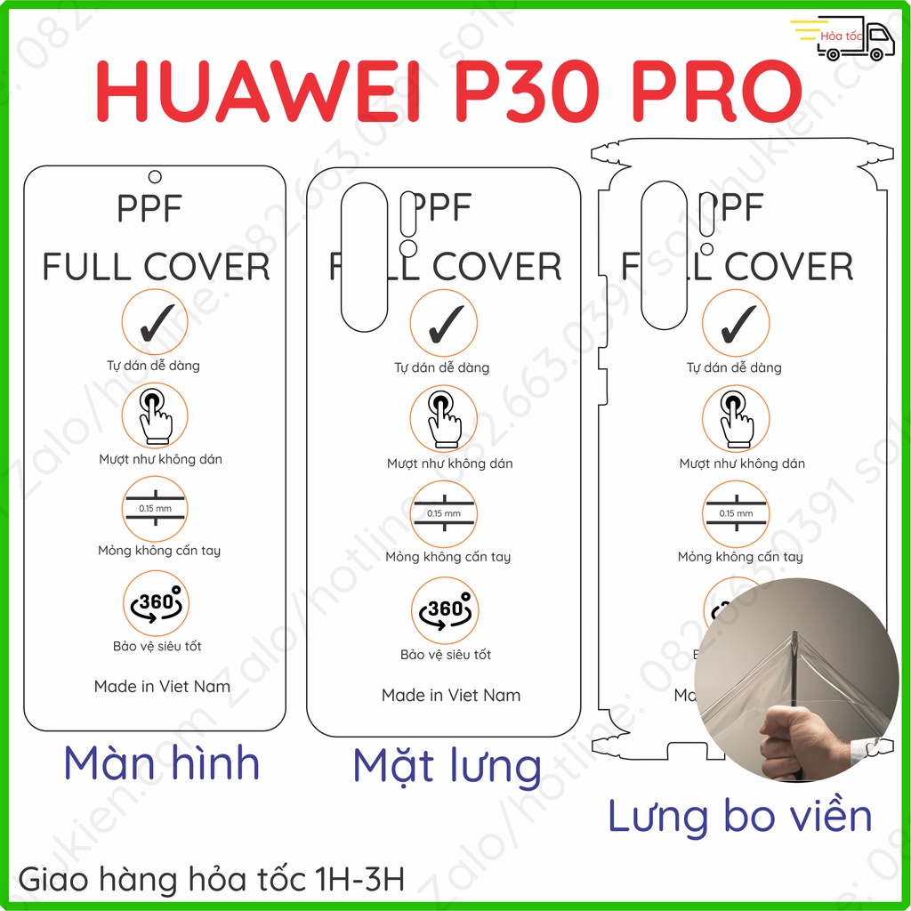 Dán PPF Huawei P30 Pro loại bóng, nhám dành cho màn hình, mặt lưng, full viền