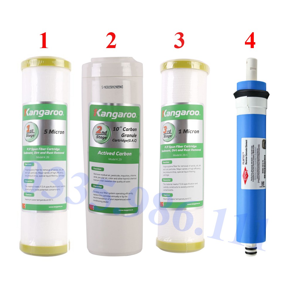 Bộ lọc nước 1234 Kangaroo màng lọc RO lắp cho máy lọc nước Kangaroo