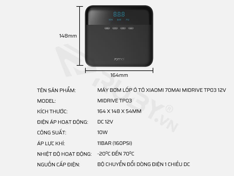 Bơm lốp ôtô Xiaomi 70mai Midrive TP03