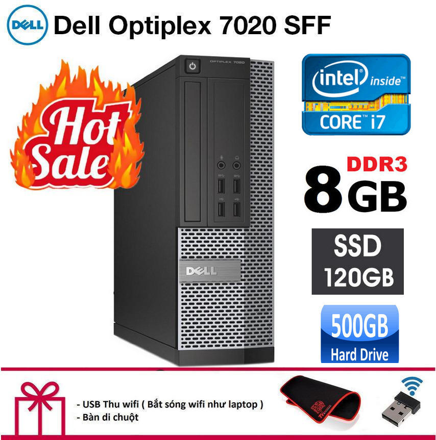 [Trả góp 0%]Case Máy tính đồng bộ Dell Optiplex 7020 SFF CPU intel core i7 4770 Ram 8GB Ổ cứng SSD 120GB HDD 500GB. Tặng Bàn Di Chuột và USB Thu Wifi.