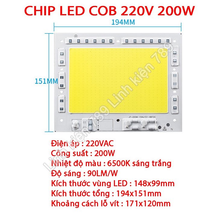 Chip led cob siêu sáng 20w / 30w / 50w / 100w / 150w / 200w 220v sáng trắng