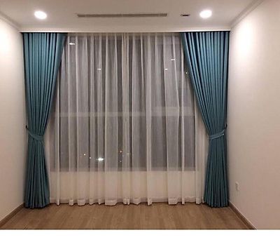 Rèm Cửa màu Xanh vân chìm sang trọng