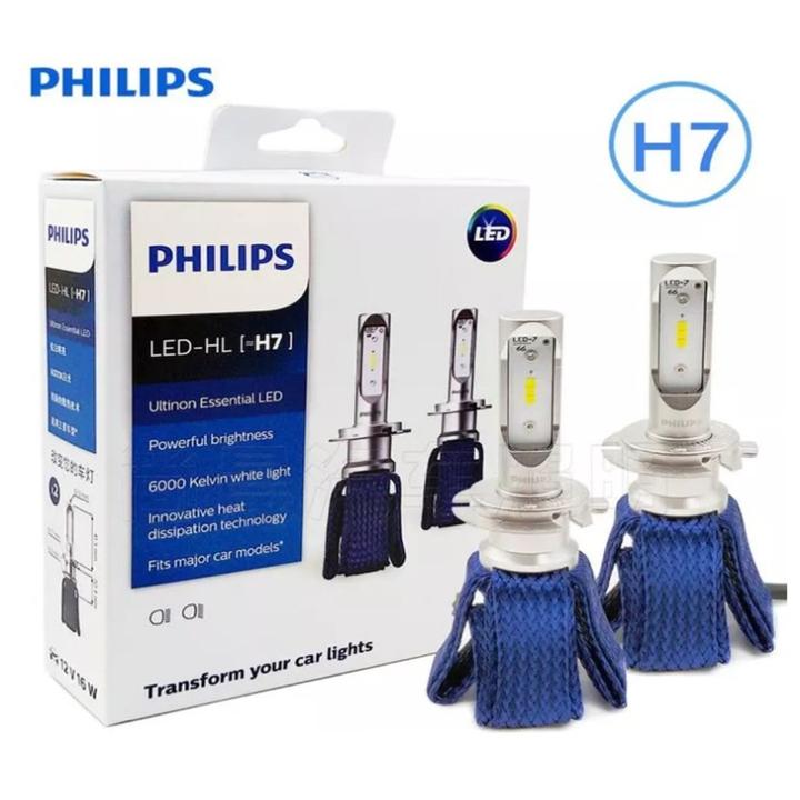 Bộ 2 chiếc bóng đèn pha ô tô, xe hơi công suất 16W 12V 6000K LED, nhãn hiệu Philips H7