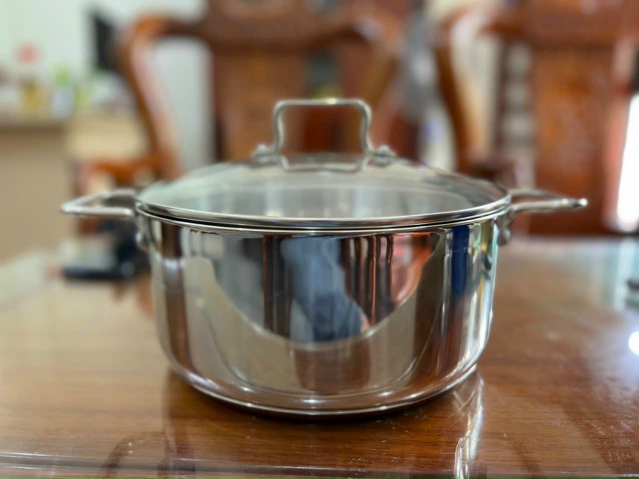 Nồi elmich, nồi inox đáy tư size 20cm, nồi 5 đáy inox304 sáng bóng,
