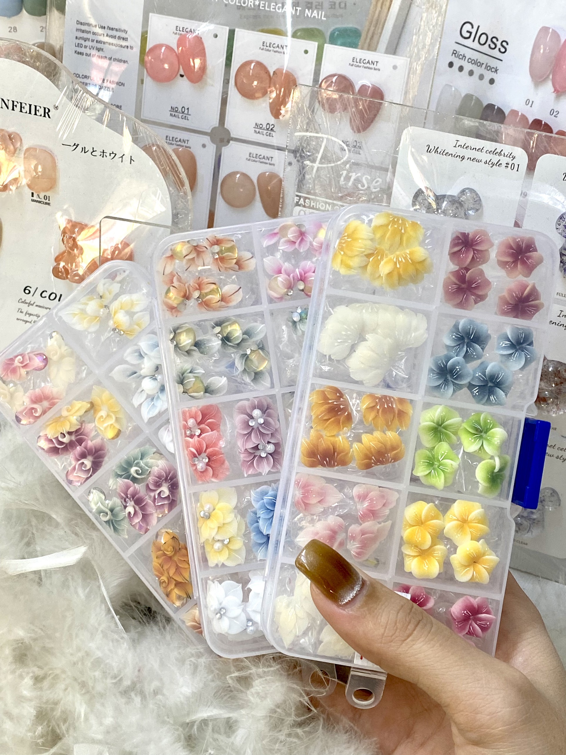 Hoa Bột 5D - Đính Móng Tay Chân - Mix Khay 36 Bông