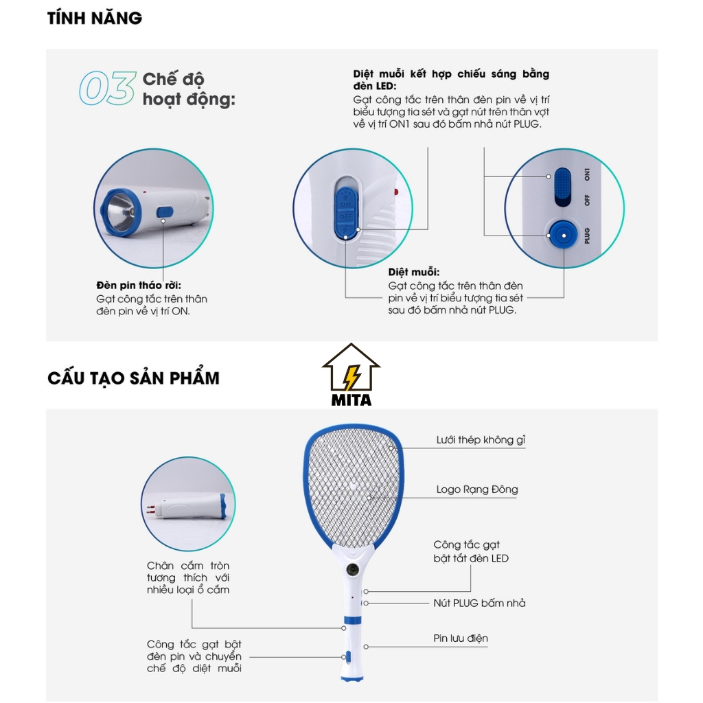Vợt Bắt Muỗi Cao Cấp Rạng Đông, Asia - MITA