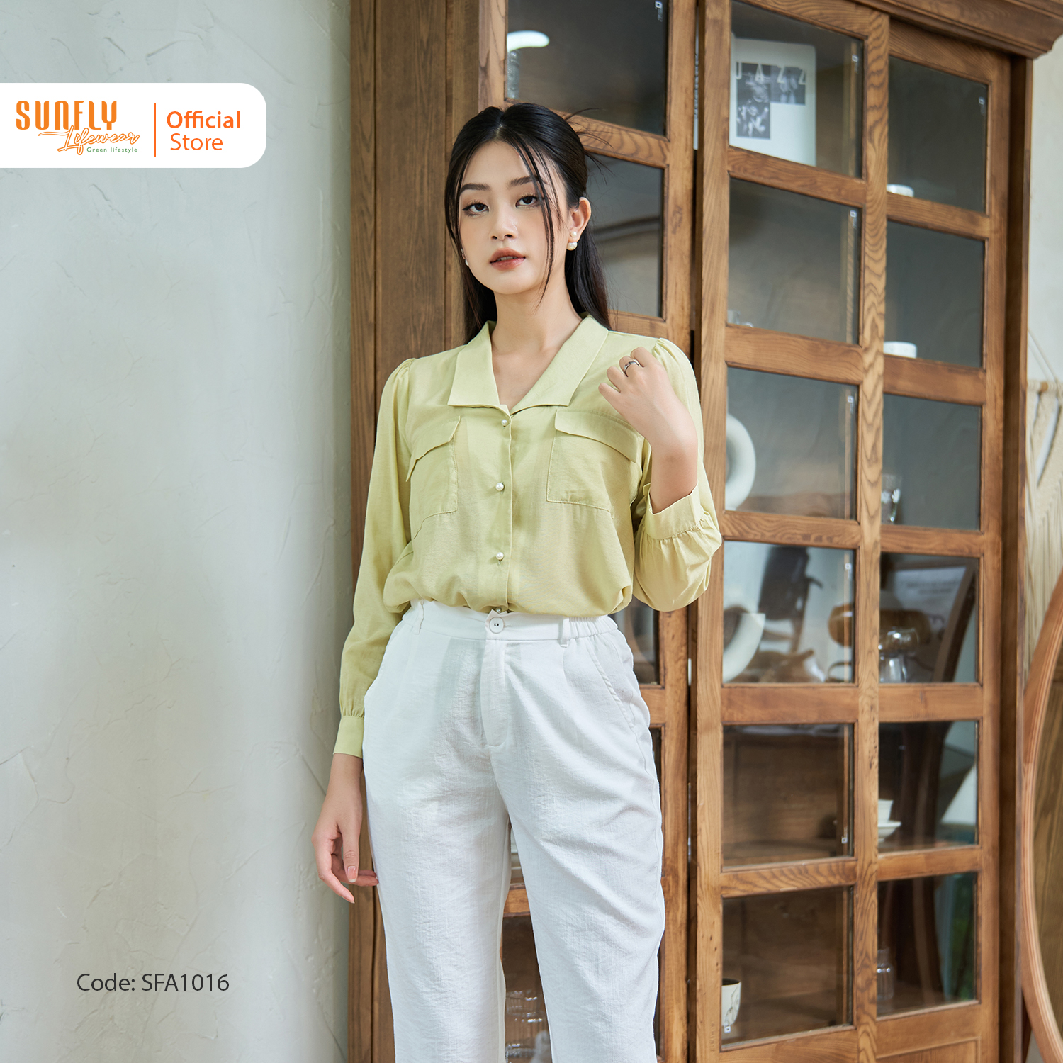 Áo Sơ Mi Nữ Linen Lụa SUNFLY Dài Tay Chất Lụa Mềm Mịn Mát SFA1016