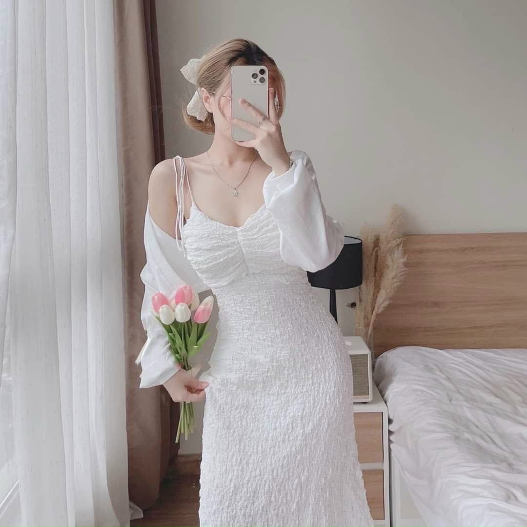 Đầm Xốp 2 Dây + Áo Khoác (Có Mút Lót)