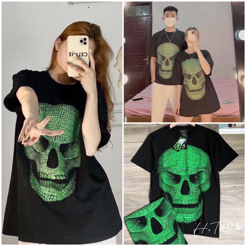 Áo phông nam nữ , Áo phông cotton nam nữ , áo phông đầu lâu xanh cực chất hót hót hóttren hót hòn họt