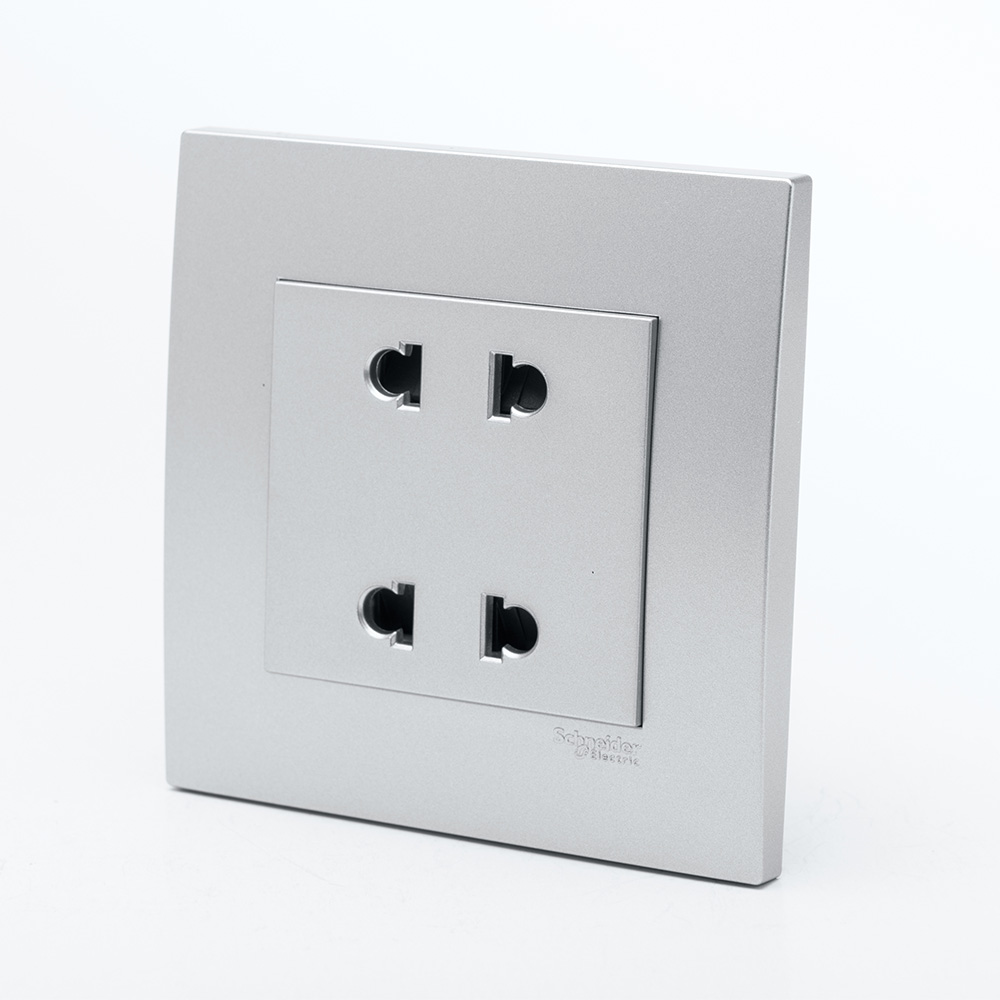 Bộ ổ cắm đôi 2 chấu 10A màu Trắng hoặc màu Xám Bạc, dòng vuông Vivace - Schneider Electric - KB426US2_WE_G19; KB426US2_AS_G19
