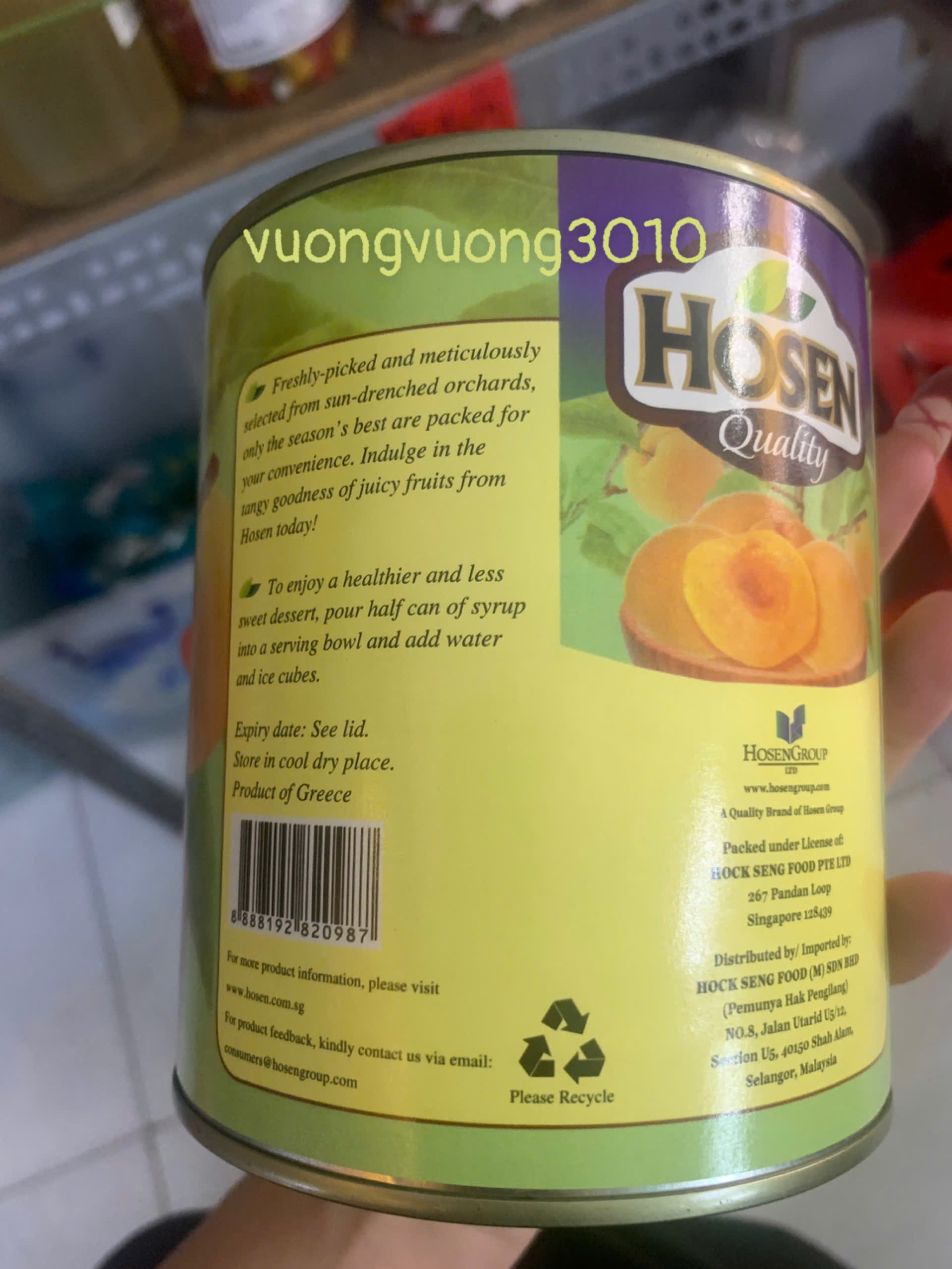 Đào ngâm Hosen lon 825g