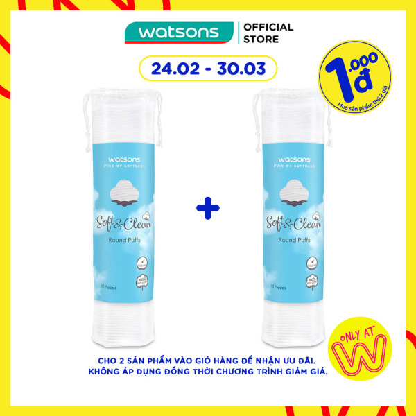 [1.000đ SẢN PHẨM THỨ 2] Bông Tẩy Trang Watsons Love My Softness Soft & Clean Round Puffs Dạng Túi Mềm 80 Miếng