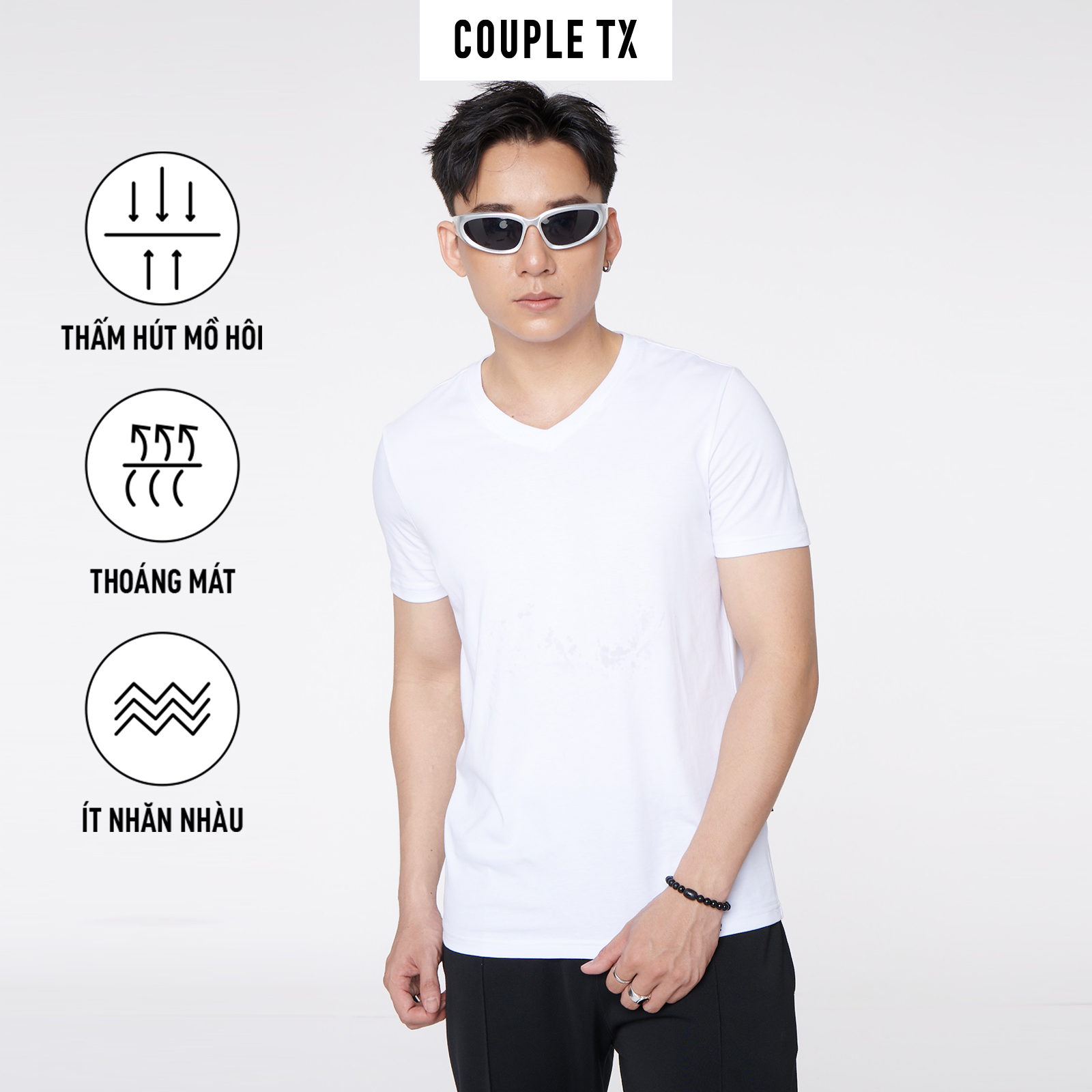 Áo Thun Nam COUPLE TX -  Áo Thun Trơn, Cổ Tim Slim Basic MTS 1326