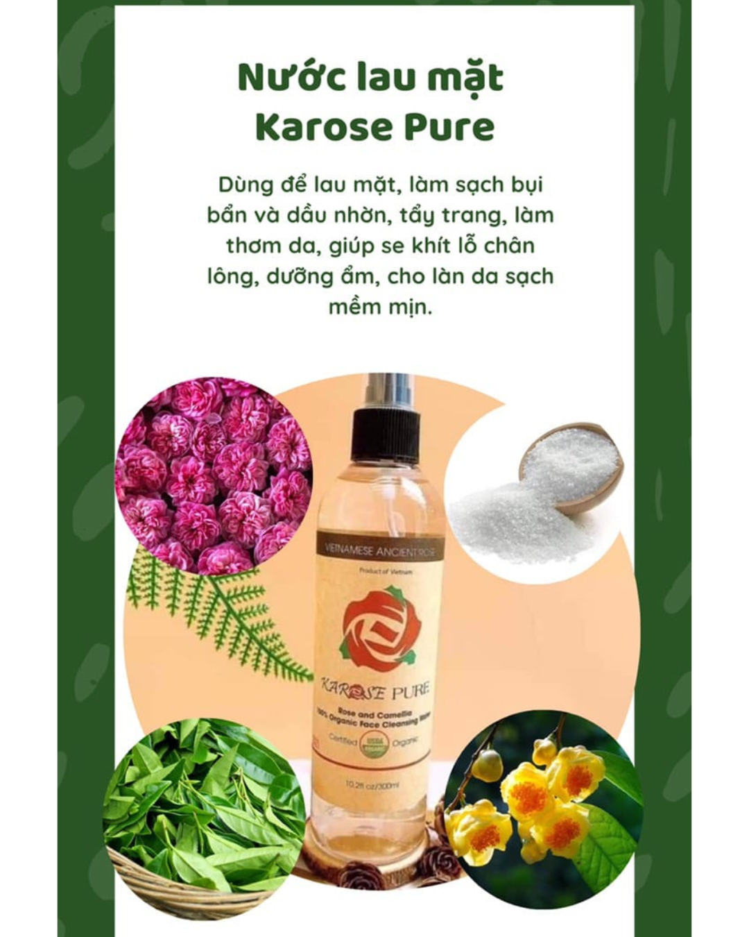 (Karose) Nước lau mặt hoa hồng Karose pure Dùng tẩy trang, làm sạch mặt, không khô da Chai 300ml Koshka Home