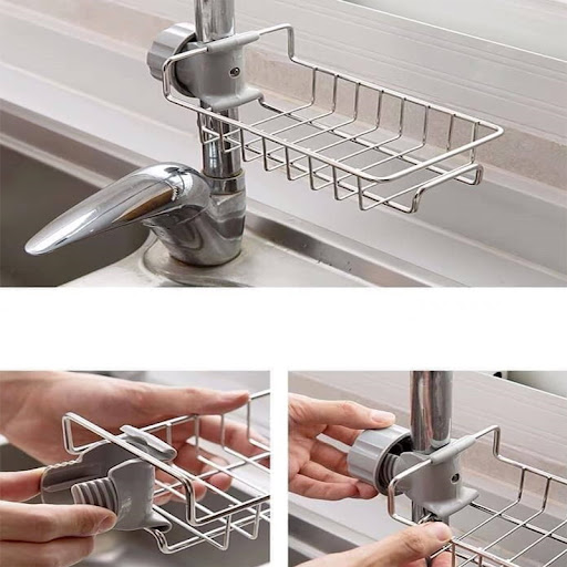 [HCM]Giá inox đựng đồ rửa bát gắn vòi rửa chén.