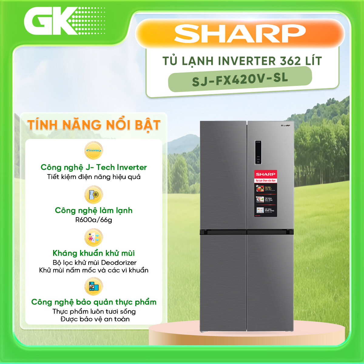 Tủ lạnh Sharp Inverter 362 lít SJ-FX420V-SL - GIAO TOÀN QUỐC - FREESHIP HCM