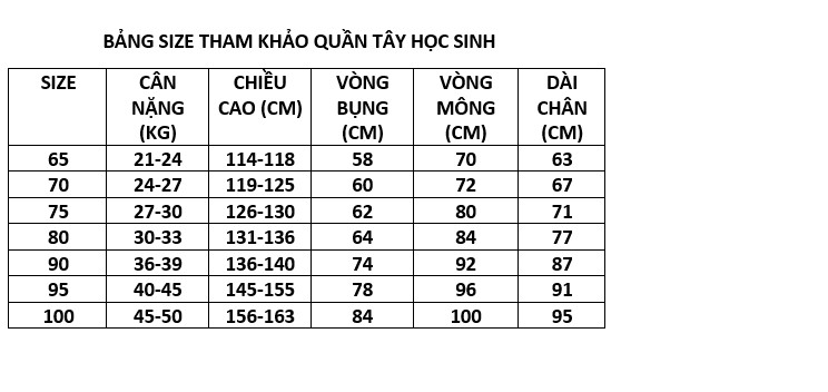 Quần tây học sinh tiểu học kèm lưng thun