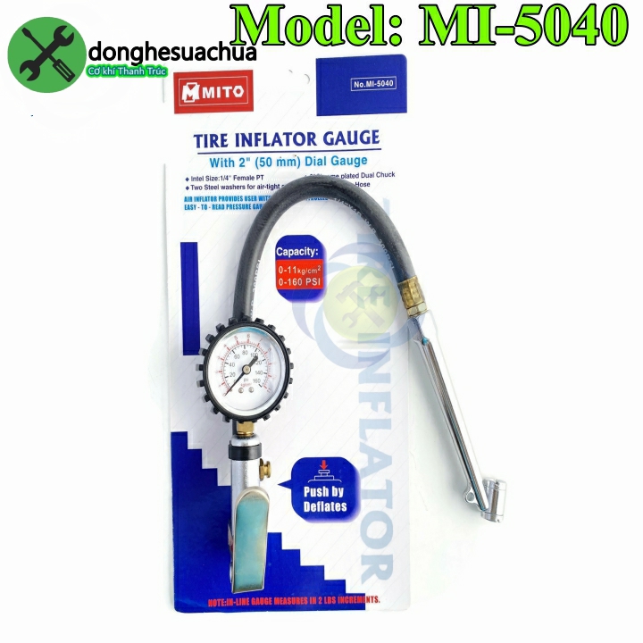 Dụng cụ bơm lốp xe có đồng hồ mito mi-5040