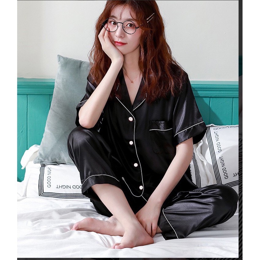 [ RẺ VÔ ĐỊCH ] Bộ Lụa Mặc Nhà Nữ Trơn Cộc Tay Quần Dài Chất Lụa Siêu Mềm ( Hàng Luôn Sẵn) A49