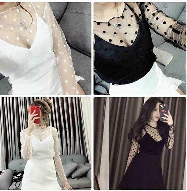 Áo kiểu nữ chấm bi kèm áo lót siêu xinh