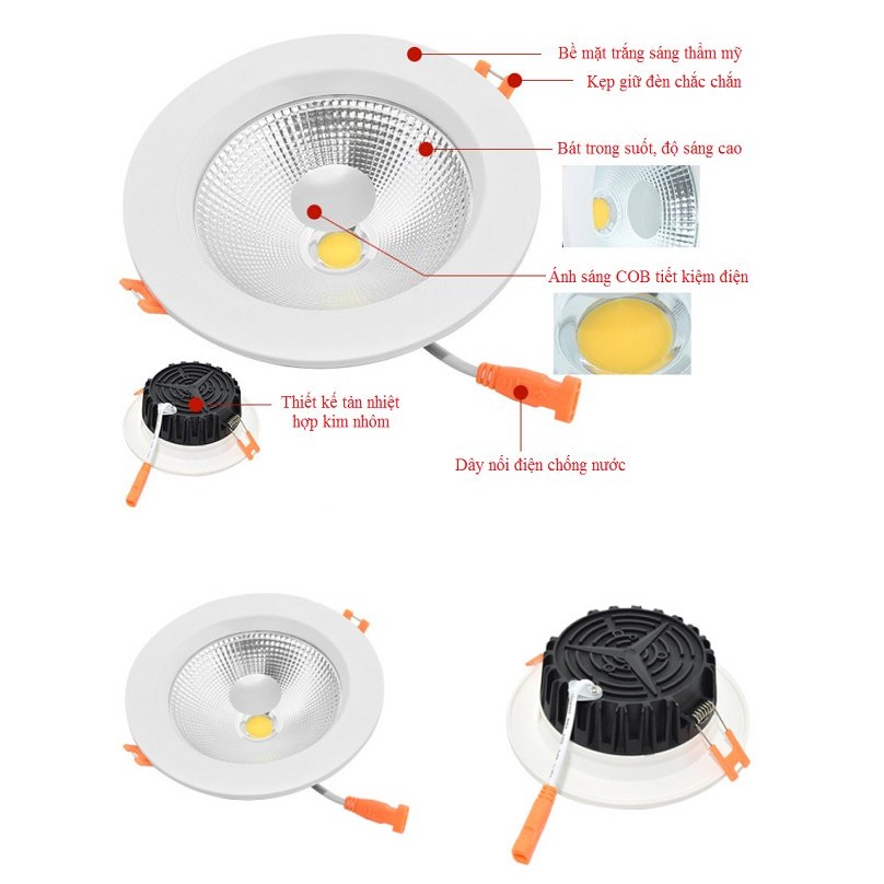 Combo 3 Đèn Led âm trần Chíp COB 5W