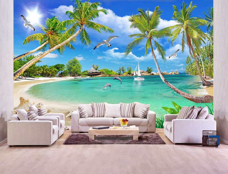 Tranh dán tường cửa sổ 3D cảnh biển đẹp MS T01, Tranh Trang Trí phòng bếp, phòng ngủ, phòng khách, phòng cho bé, phòng làm việc, Decal đẹp ,tranh dán tường