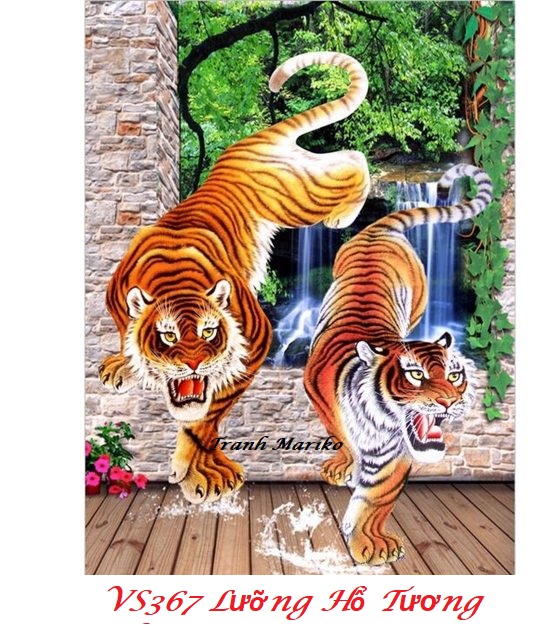 Tranh đính đá Lưỡng hổ tương phùng kích thước nhỏ ✅75×56 cm -️ VS367 Tranh Mariko