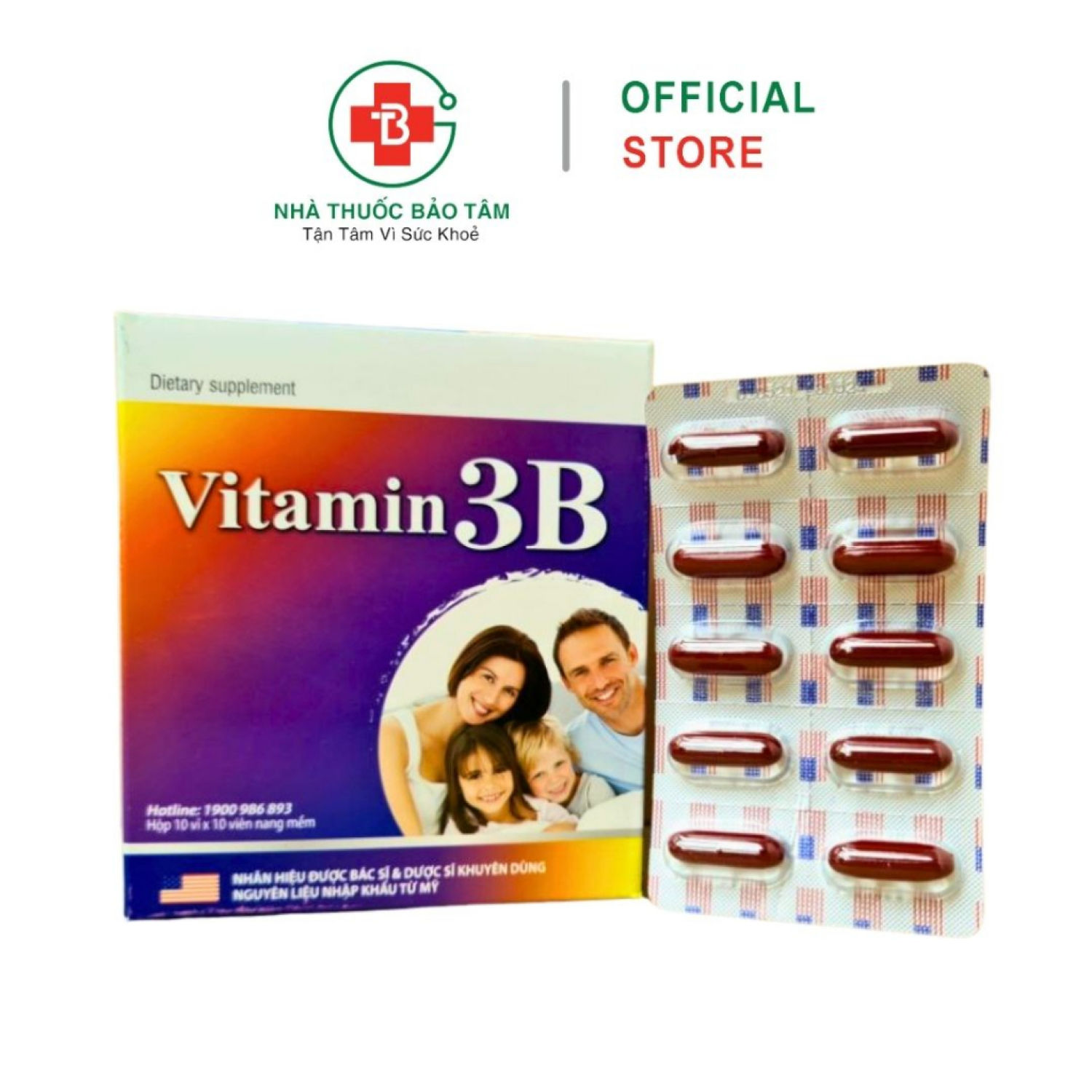 Vitamin 3B Giúp bổ sung và dự phòng thiếu hụt vitamin B1, B6, B12 cho cơ thể hộp 100 viên