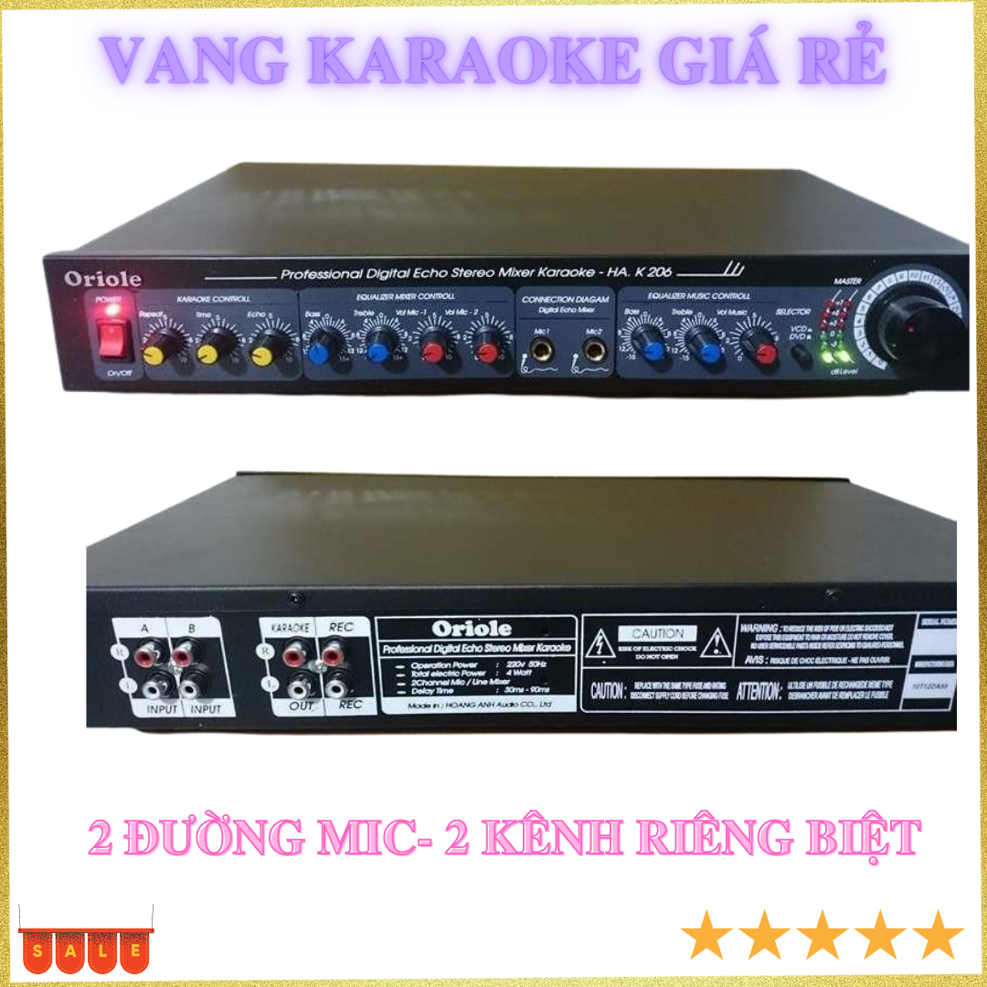 Vang cơ KARAOKE công nghệ Digital Echo Stereo Mixer có 2 míc chống hú , hát nhẹ
