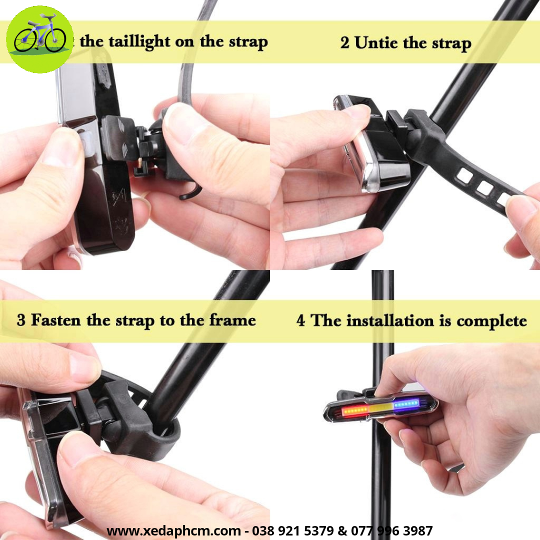 [HCM]Đèn đuôi xe đạp 3 màu siêu sáng cáp sạc USB