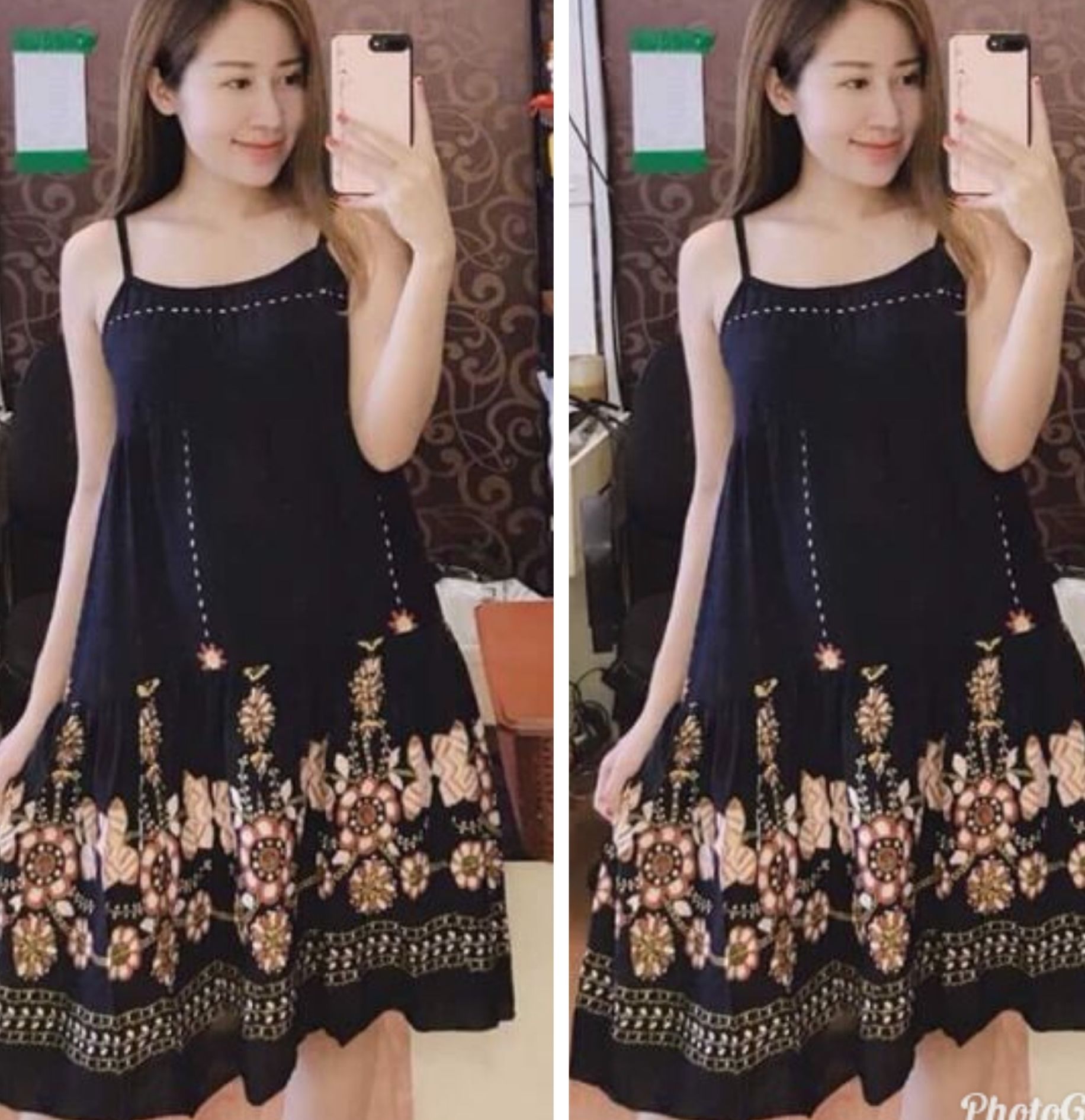 Váy bầu lanh 2 dây - đầm bầu đẹp dáng suông
