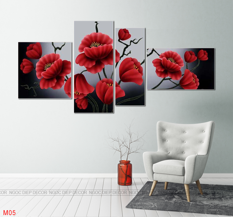 Tranh dán tường Hoa Khai Phú Quý - Tranh décor phòng khách, phòng ngủ phong cách hiện đại