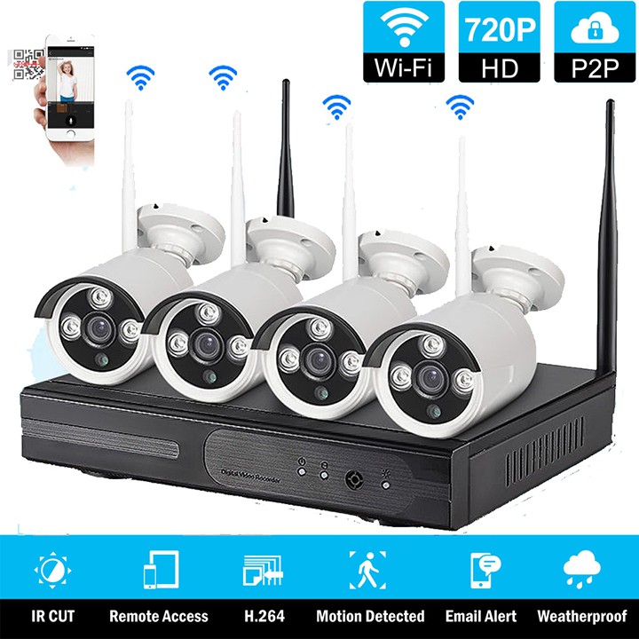 Bộ đầu ghi NVR kit + 4 mắt camera WIFI 1.0M 720P