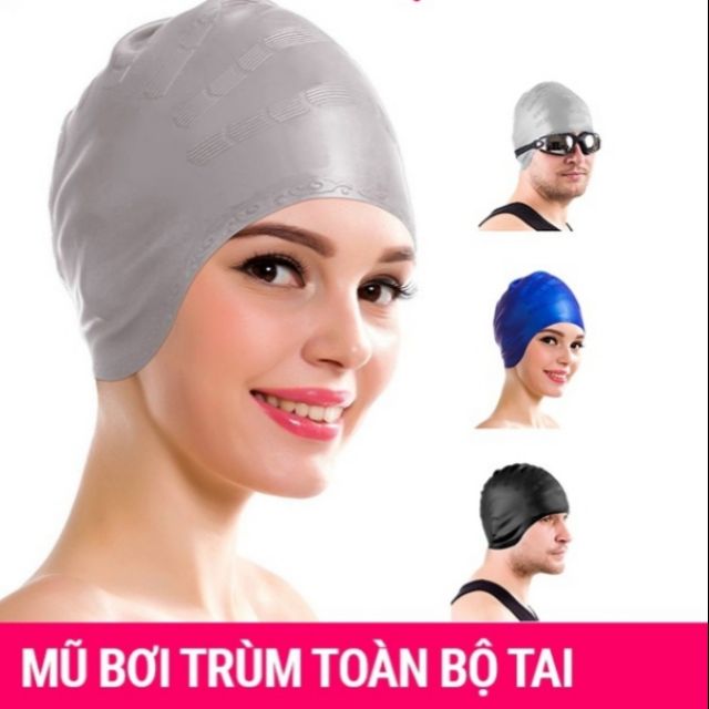 Nón bơi mũ bơi Silicon che tai CQ (Dòng cao cấp)