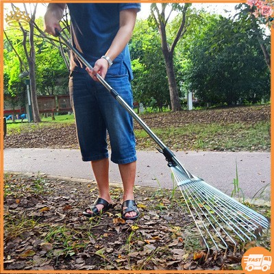 Cây Cào Cỏ 15 Răng Bằng Thép Không Gỉ Dụng Cụ Làm Cỏ, Có Thể Thu Gọn Hoặc Kéo Dài, Tay Cầm Chống Trượt Tiện Lợi